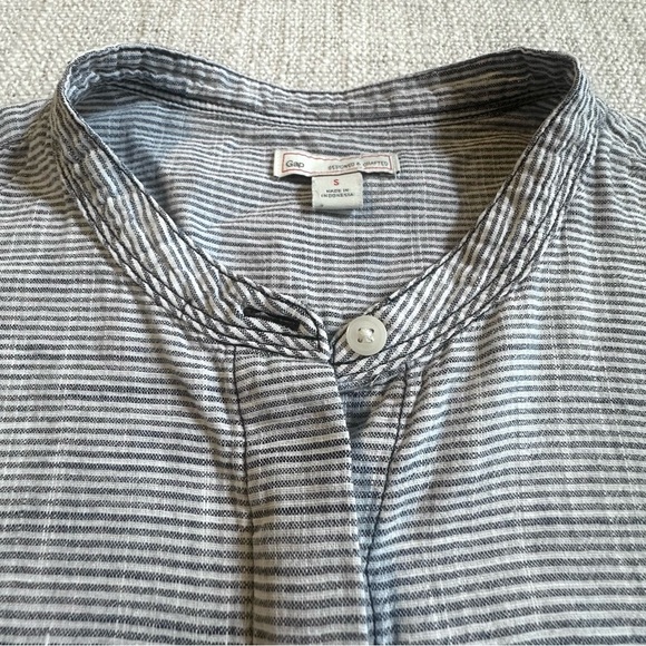 GAP Bib Popover Tunic Navy Blue White Stripe Yoke Long Sleeve Cotton Women’s S - Picture 4 of 16